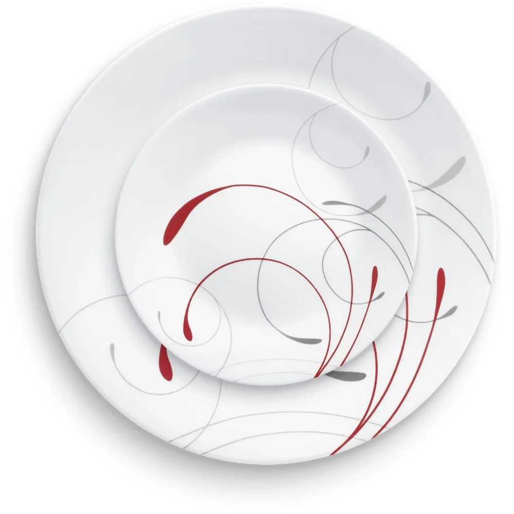 Splendor, White and Red Round 12-Piece Dinnerware Set