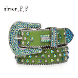 Punk Rock Colorful Rhinestones Belt Studded Western Bling Belts Y2K for Women Men Cowgirl Cowboy with Diamond Ceinture Femme