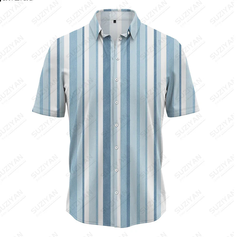 Spring And Summer New Men's Plus Size Beach Casual Dress Fashion Loose Classic Stripe Men's Polo Versatile Shirt