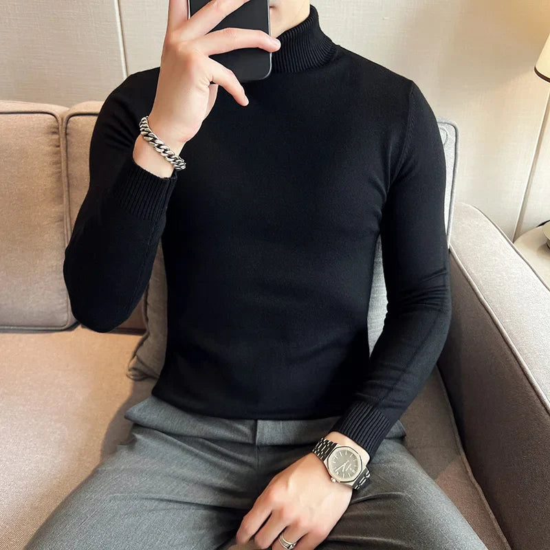 Autumn Mens Turteneck Sweatshirt Warm Solid Color Slim Men's Casual Pullover Sweater Men Winter Clothing