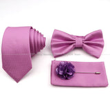 5 Pcs Slim Plaid Tie Set Polyester Pink Blue Necktie Bowtie Cufflink Brooch For Groom Suit Wedding Cravat Shirt Accessory Gift