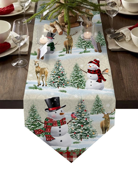 Christmas Snowflake Elk Linen Stain Resistant Table Runner Christmas Dinner Party Wedding Table Runner Kitchen Table Decorations