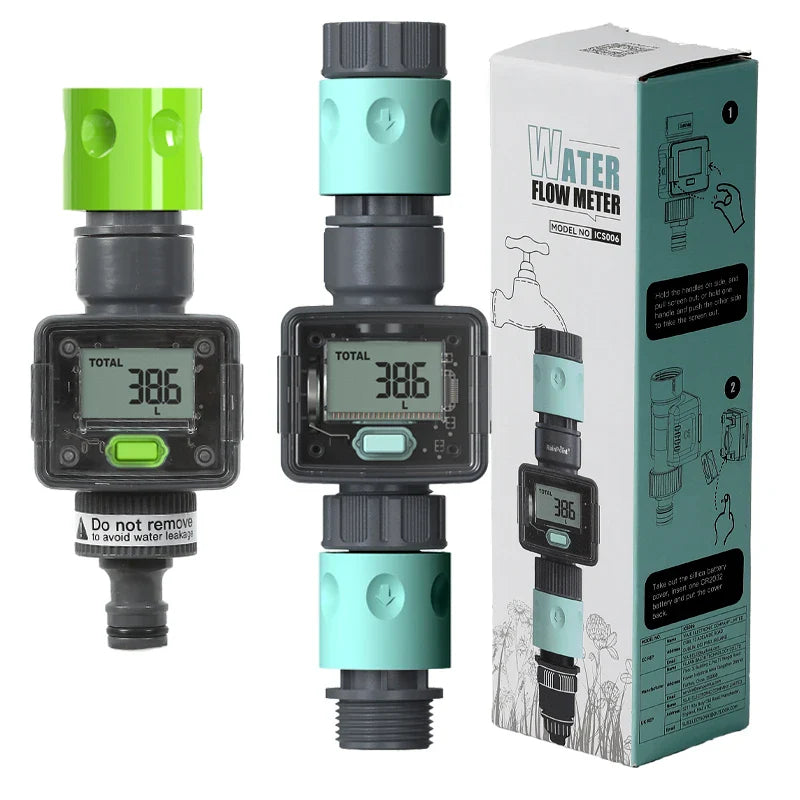 Digital Water Flow Meter Hose Water Meter for Outdoor Garden Hose, Measure Consumption and Water Flow Rate with Quick Connectors