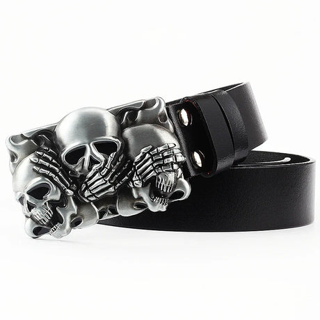 Fashion Hip Hop Style Belt Death's Head Skull Buckle Cowskin Leather Belt Crossbones Skeleton Reggae Heavy Metal Rock Decorative