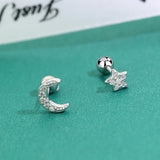 TrustDavis Real 925 Sterling Silver Earrings Fashion Moon Star CZ Beads Screw Stud Earring For Women Wedding Fine Jewelry DA3019