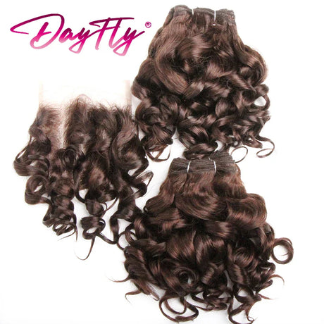 6+1/Lot Brazilian Hair Weaving With Closure Ombre Bouncy Curly Bundles With Closure 4x4 Short Human Hair Bundles And Closure