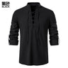 2023 men's new Amazon men's cotton and linen Henry shirt long sleeved hippie casual beach stand up collar shirt European size