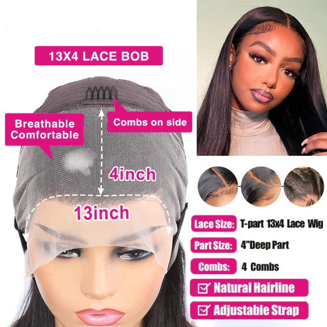 Wear Go Glueless Wig Short Bob Wig Straight 13x4 Lace Front Wig Human Hair Wigs Pre Plucked Front Wig Brazilian Lace Wigs