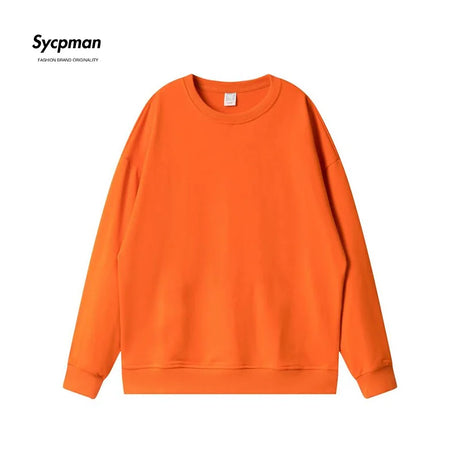 10.6oz 300gsm Cotton Pullover Sweater Men Solid Color Long Sleeve Round Neck Hoodless T-shirt Spring Autumn Coat Women