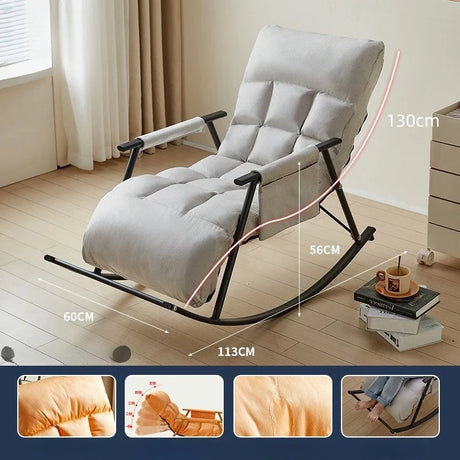 Modern Foldable Bedroom Lazy Balcony Leisure Shaking Chair, Home Lunch Rest Sofa, Adult Armchair Recliner Chair Rocking Chair