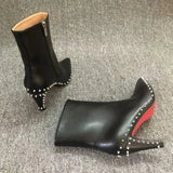 2024 NEW Top Quality Red Bottom Boots for Women Sexy Pointed Toes with Silver Rivets Ladies Ankle Boots Luxury High Heels Shoes