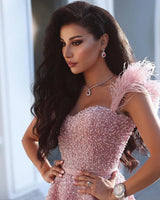 Luxury Pink Beaded Evening Dresses For Women 2023 Sweetheart With Feathers Formal Occasion Cocktail Wedding Prom Party Gowns