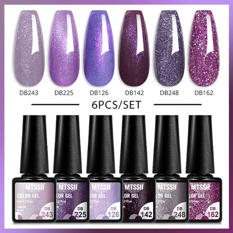 6Pcs Metallic Gel Nail Polish Set Mirror Metal Color Gel Polish Semi Permanent Varnish Soak Off UV LED Gel Nail Art Manicure