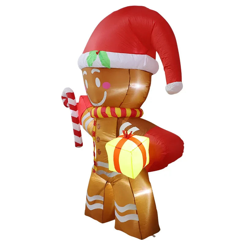 2.5M Inflatable Christmas Decorations Giant Gingerbread Man Xmas Bumble Inflatable Ornament with Build-in 6 LED Kids Outdoor Toy