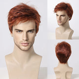 Bob Pixie Cut Wig for Men Light Brown Short Straight Synthetic Layered Wig with Bangs Natural Looking Hair for Cosplay Daily