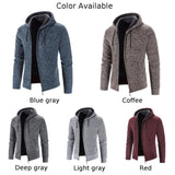 Mens Autumn Winter Warm Thick Fur Lined Hooded Hoodie Slim Fit  Zip Up Coat Jacket Sweatshirt Solid Knitted Men Sweaters