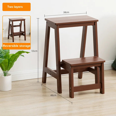 Step Stool Solid Wood Folding Ladder Chair Home Three-step Climbing Multifunctional Ladder Indoor Pedal, Foot Rest Stool