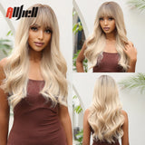 Copper Ginger Brown Wigs with Bangs Natural Synthetic Long Wavy Wigs for Black Women Afro Cosplay Daily Heat Resistant Hair Wig