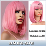 AS  Cosplay Wig With Bangs Synthetic Straight Hair 24 Inch Long Heat-Resistant Pink Wig For Women