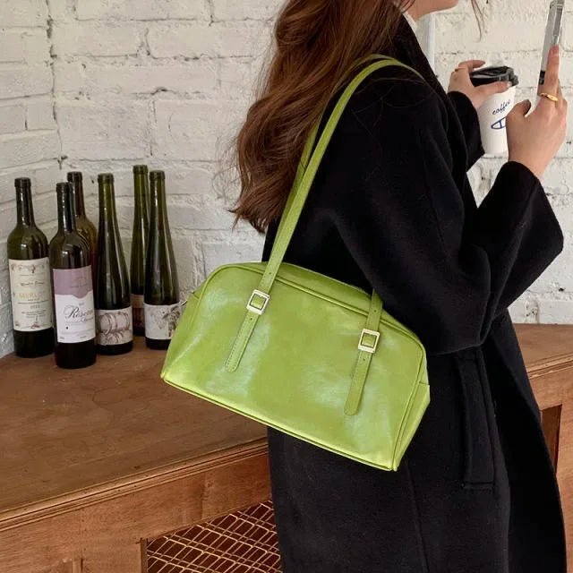 Women Top-handle Bags Spring New Green Leather Shoulder Bag Women's Bag Large Capacity Bag Bolso Mujer Handbags