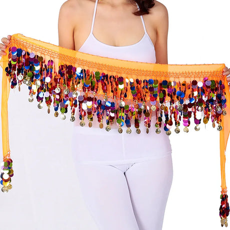 Colorful Belt Belly Dance Belt Costumes Double Layers Sequins Tassel Belly Dance Hip Scarf for Women Indian Belly Dancing Belts