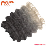 FASHION IDOL 24 Inch Body Wave Crochet Hair Synthetic Goddess Crochet Braids Natural Wavy Ombre Blonde Braiding Hair Extensions