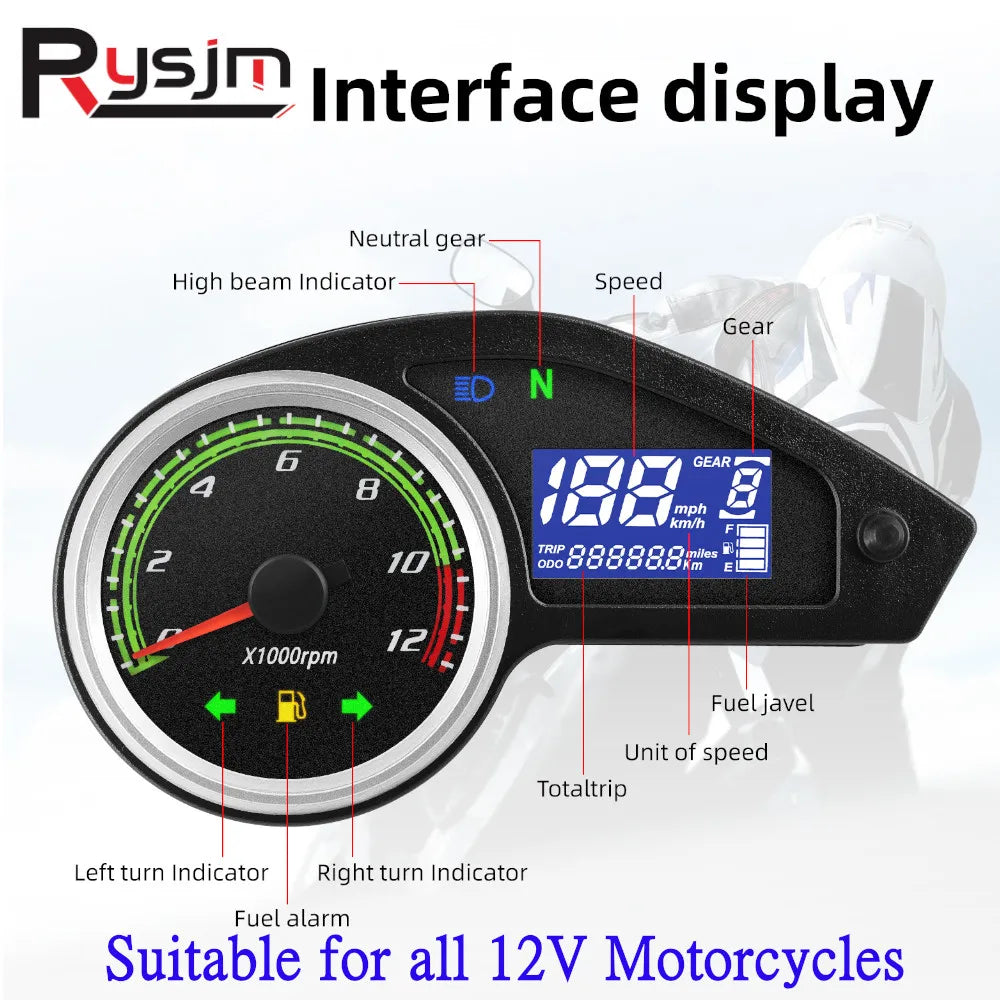 Universal Motorcycle Gauge Speedometer Tachometer LCD Digital Instrument Odometer Meter For All 12V Motorcycles Speedometer