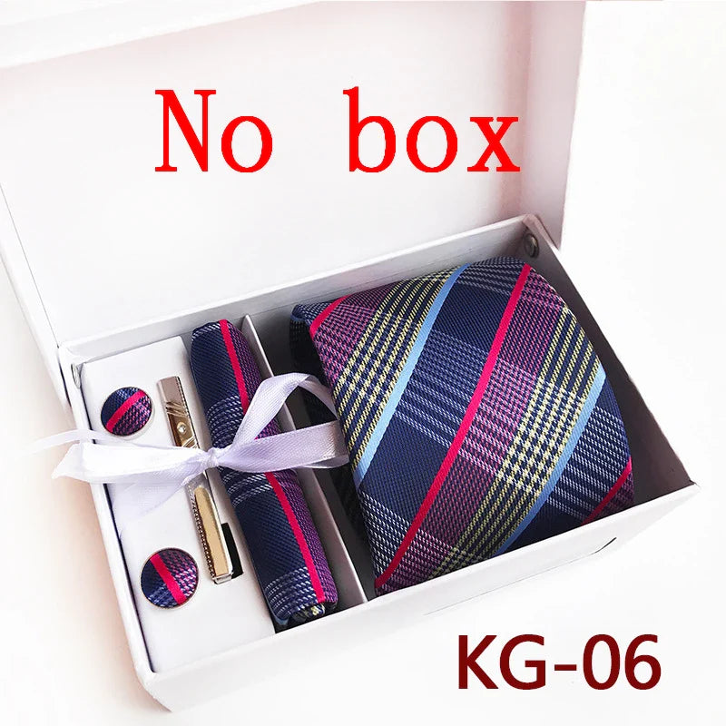 Ties For Men Luxury Tie Set Gift Box Jacquard Necktie Pocket Square Clip Cufflinks Handkerchief Corbata