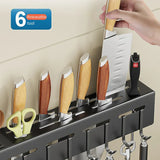 Stainless Steel Kitchen Storage Rack Wall-mounted Multifunctional Storage Knife Rack with Multiple Brackets and Hooks