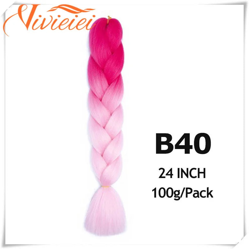 6 Pcs 24” Synthetic Braiding Hair Pink Jumbo Braids Hairstyles Purple Blue Blonde Ombre Hair Extensions For Women 100G/Pack