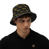 Dachshund Bucket Hat Black and Gold Dog Hawaii Fun Reflective Fisherman Hats Printed Double-sided Wear Sun Hat