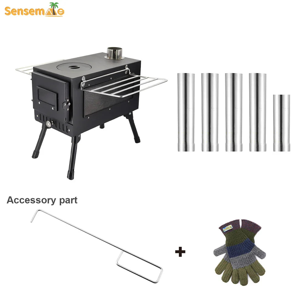 Portable Windproof Outdoor Pellet Fire Wood Heater with Burner Stove Bin for Camping Tent