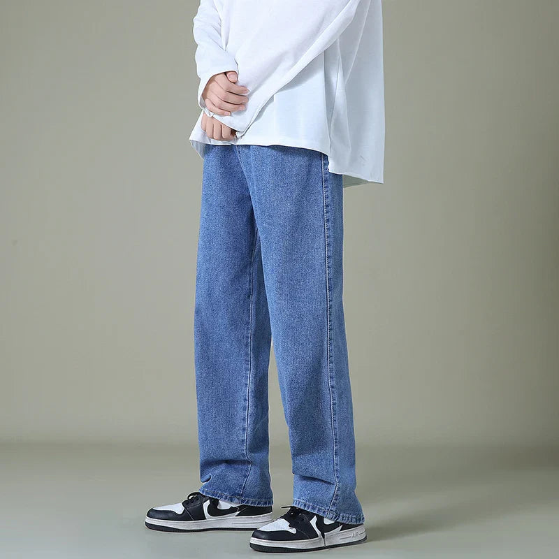 2023 New Brand Spring Men Korean Fashion Blue Pink White Jeans Streetwear Hip Hop Baggy Denim Trousers Straight Wide Leg Pants
