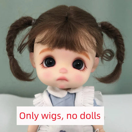 Doll Wig Bangs Ponytail Curly Soft Mohair Wig Suitable for Ob11, 1/12bjd, 1/8BJD Doll Wig Doll Accessories