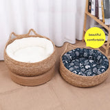 Four Seasons Universal Pure Handmade Vine Woven Cat Nest Seasonal Warmth Pad Detachable Washable Winter Pet Supplies Accessories