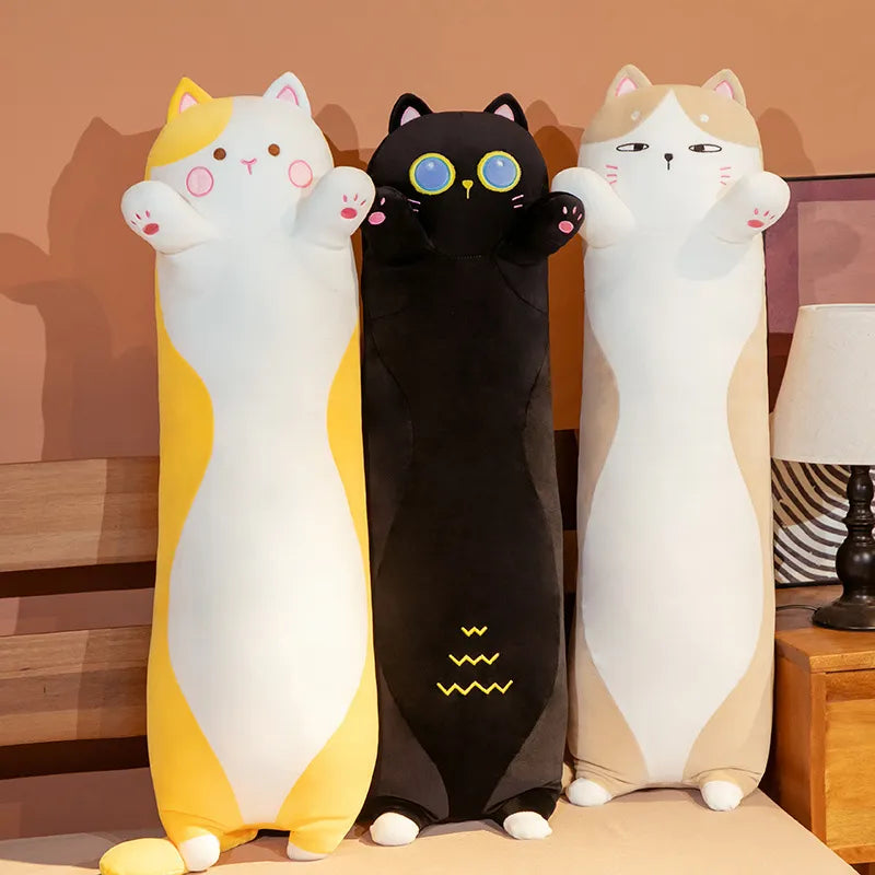 1PC 90~130cm Long Giant Cats Plush Toy Cylidrical Animal Bolster Pillow Cat Stuffed Plushie Children Sleeping Friend Gift