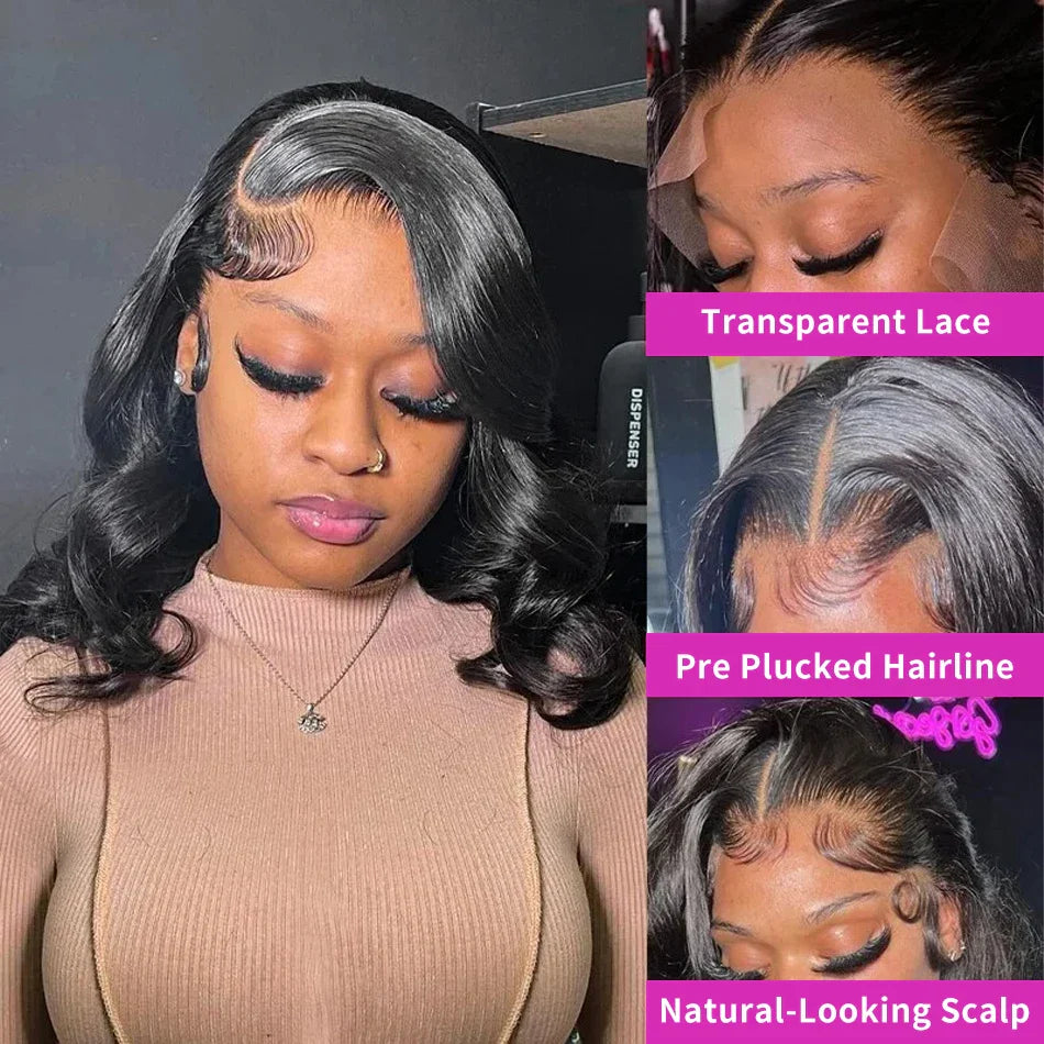 250% Body Wave 13x4 13x6 Cheap Short Bob Wig Lace Front Human Hair Wigs Preplucked Water Wave T Part 5x5x1 Lace Closure Wig