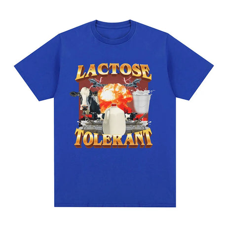 Lactose Tolerant Graphic Print T-Shirt Men's Vintage Fashion Short Sleeve T-shirts 100% Cotton Casual Cozy Oversized T Shirts