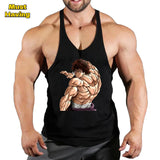 Anime Baki Hanma Stringer Tank Top for Men Cotton Y-Back Vest Tees Tops Muscular Training Undershirt Gym Workout Bodybuilding