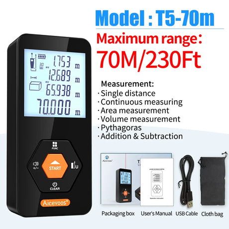 Aicevoos Digital Laser Rangefinder 50M 70M 100M 120M Laser Distance Meter Trena Laser Tape Measure Roulette Range Finder