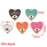 4pcs Stainless Steel Evil Eye Charms Heart  Enamel Charm Pendant Connector for Earrings Diy Jewelry Making Supplies Wholesale