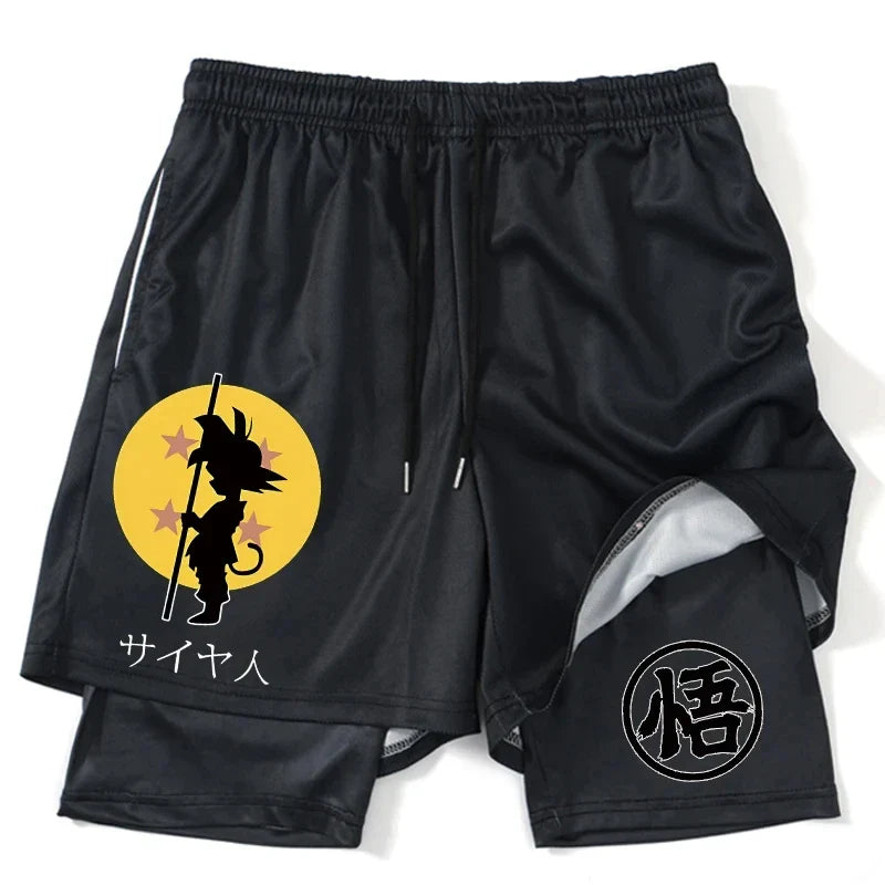 New Print Anime Shorts Men Women 2 in 1 Quick Dry Mesh Gym Shorts to Fitness Running Summer Black Performance Scanties