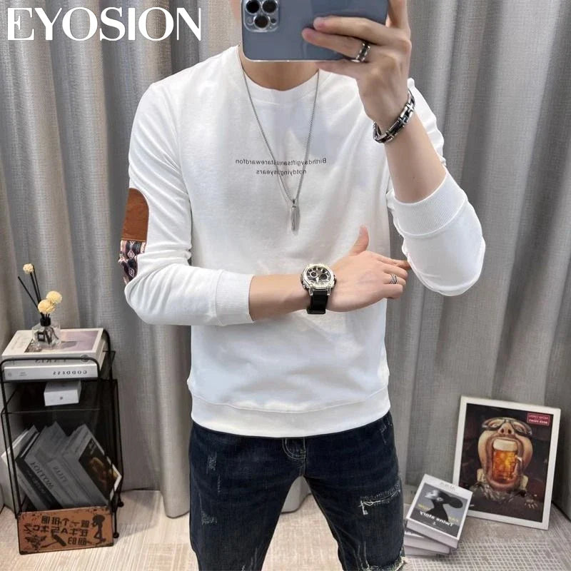 Autumn Men's Hoodies Long Sleeve Sweatshirt New Cotton High Quality Round Neck Sweater Loose Versatile Casual Black White M-5XL