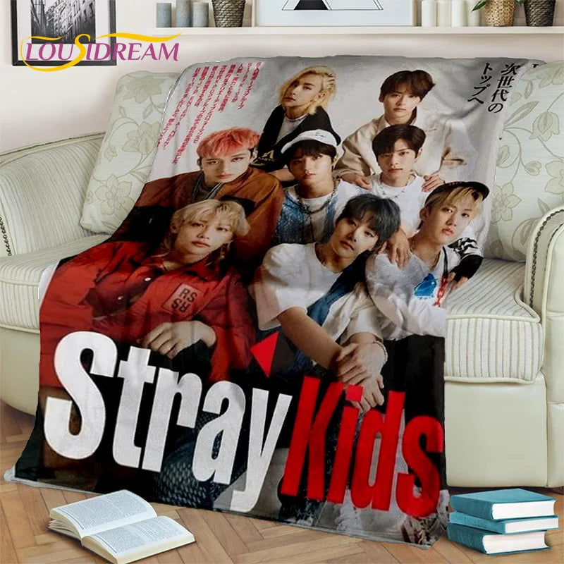 Korea Singer 3D Kpop Stray Kids Blanket,Soft Throw Blanket for Home Bedroom Bed Sofa Picnic Travel Office Rest Cover Blanket Kid