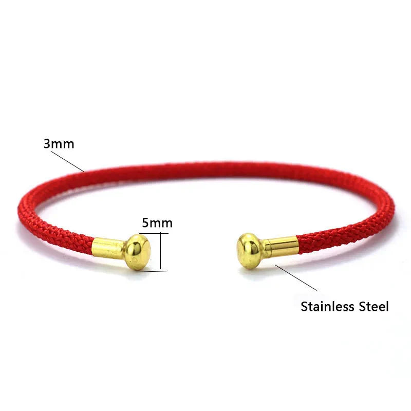 New Fashion Minimalist Stainless Steel Open Bangle Bracelet Unisex 3mm Lucky Red Thread Braclet Valentine Day Gift Accessories