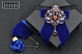 Men's Wedding Bow Tie Pins Set Luxury Rhinestone Velvet Collar Flowers Business Banquet Suits Accessories Handmade Jewelry Gifts