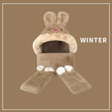 2021 women fashion Cute Cartoon Rabbit ears HatImitation mink Cap girl Winter Warmth Thickened with Scarf gloves one-piece hat