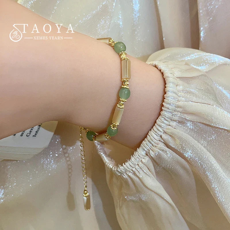 New Design Imitation Jade Stone and Bamboo Joint Shaped Beaded Bracelet For Women‘s Advanced Fashion Wrist Accessories Jewelry