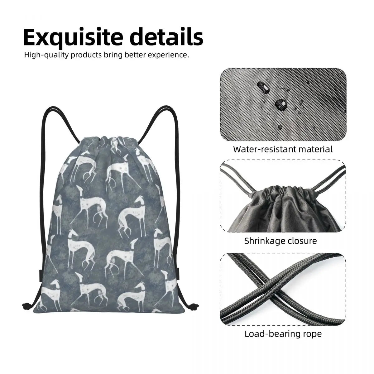 White Galgos Drawstring Bag Men Women Foldable Gym Sports Sackpack Whippet Greyhound Hound Dog Shopping Storage Backpacks