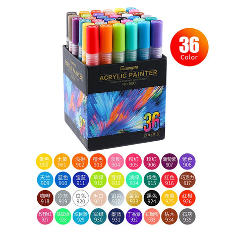 36 Colors Acrylic Paint Markers Pens Set for Rock Painting, Stone, Ceramic, Glass, Wood, Canvas. Fabric DIY Crafts Art Supplies